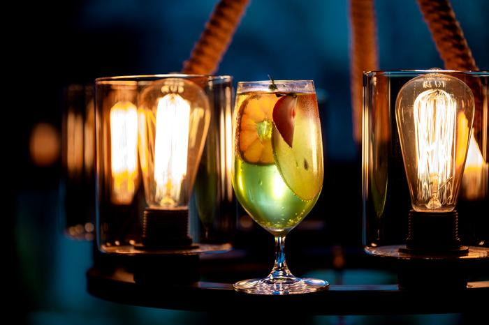 Bright cocktail under warm light