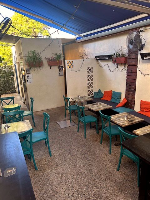 The leafy courtyard beer garden out the back