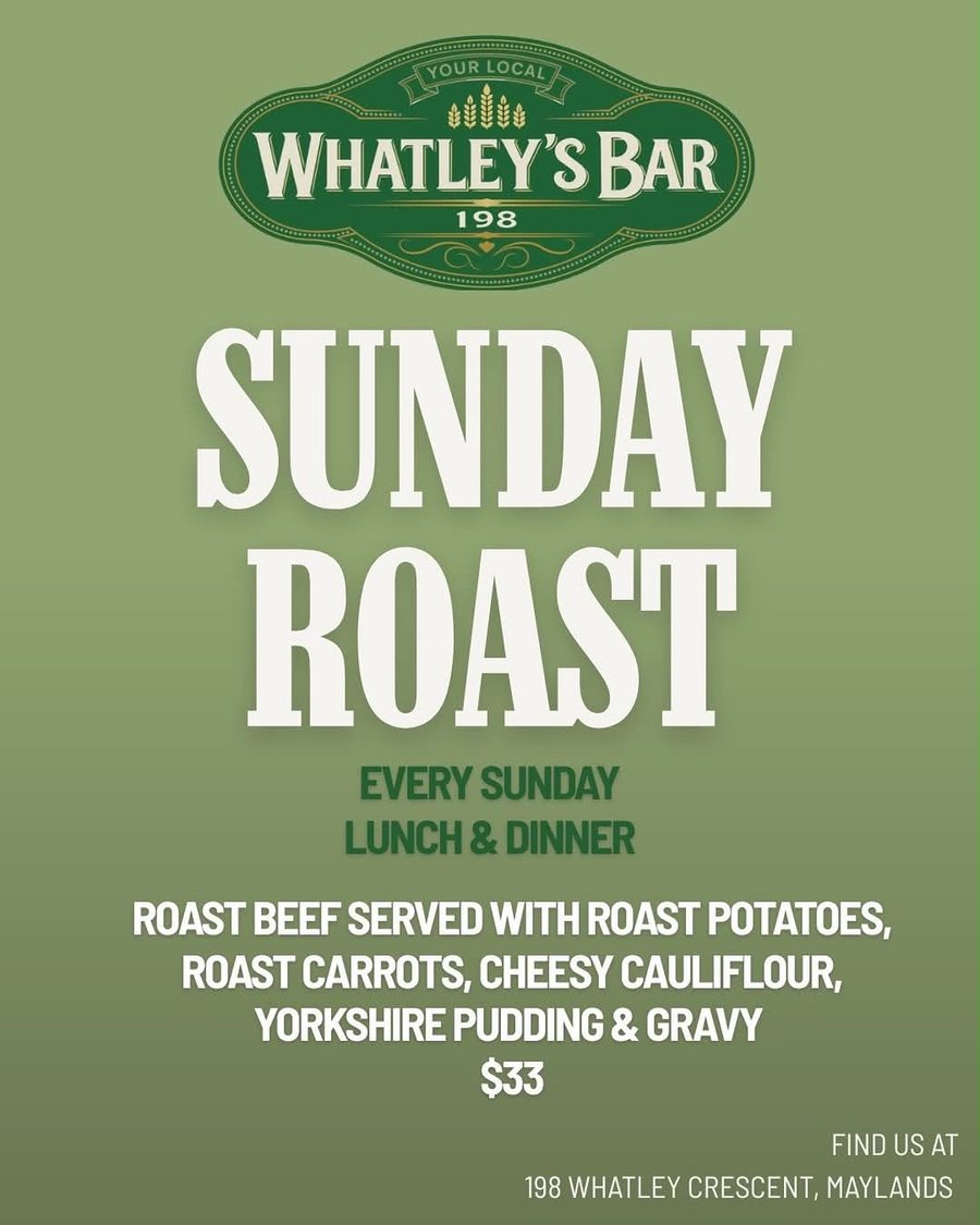 Traditional Sunday Roast — roast beef with all the trimmings, $33, all day